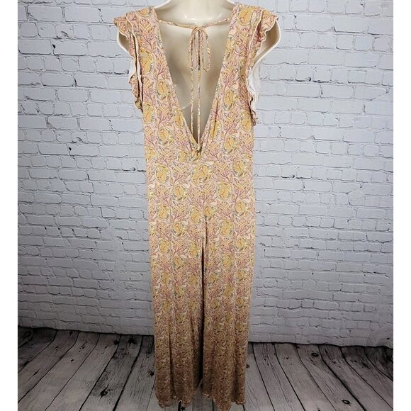 Anthropologie Multicolor Print Boho Stretch Short Sleeve Jumpsuit Jumper Medium - Picture 2 of 12